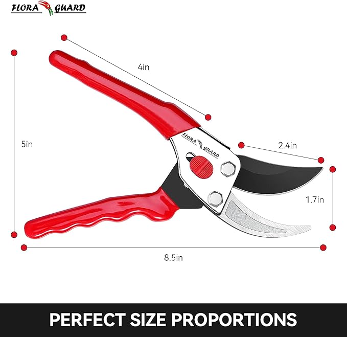 Flora Guard Garden Shears 8.5" Bypass Pruning Shears, Professional Ultra Sharp Sk5 Steel Garden Clippers, Heavy Duty Plant Cutting Scissors Tools Supplies, Hedge Branch Trimmer, Super Durable