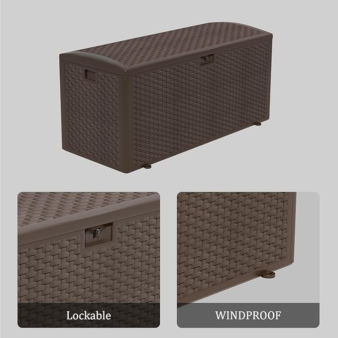 180 Pro Gallon Deck Box,Outdoor Storage Box Lockable,Waterproof for Patio Furniture, Garden Tools, Pool Accessories, Package Delivery Boxes For Outside, Brown
