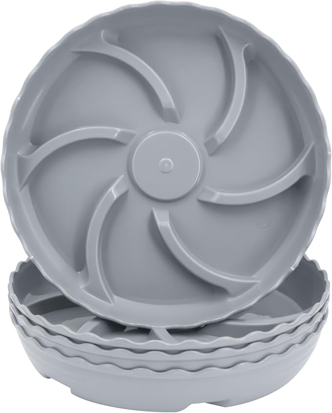 4 Pack 14 Inch Plant Trays for Pots, Raised Ridge Plant Saucers,6 8 10 12 Inch Durable Plastic Plant Pot Saucer,Gray Round Plant Water Catcher Tray for Indoors and Outdoors(Gray, 14‘’4pack)