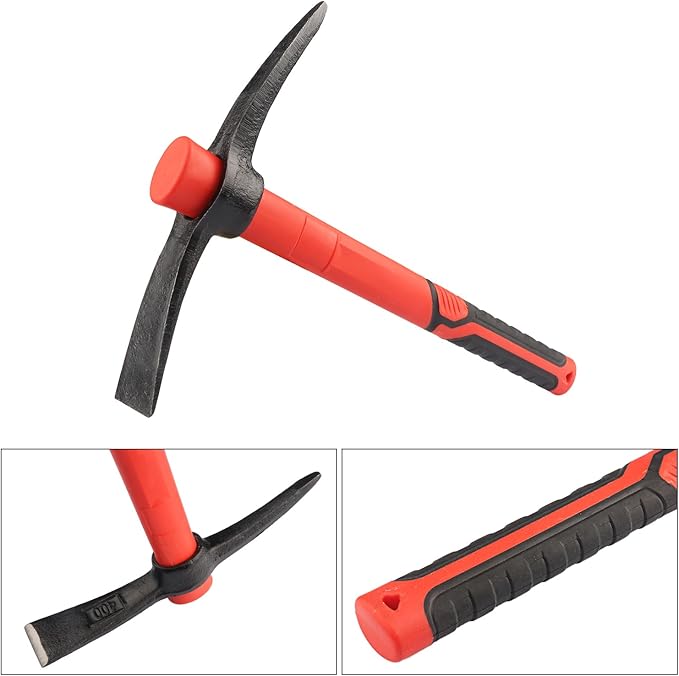 2 PCS 15 Inch Pick Mattock Hoe, Forged Weeding Garden Pick Axe with Fiberglass Handle, Pick Mattock Hoe for Loosening Soil, Gardening, Camping, by GENHAKON.