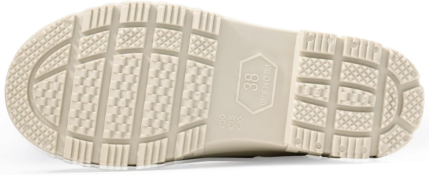 Women's Ankle Rain Boots - Slip On Waterproof Festival & Garden Shoes for Men - Comfortable Lightweight Rubber Wellies with Decorative Buckle