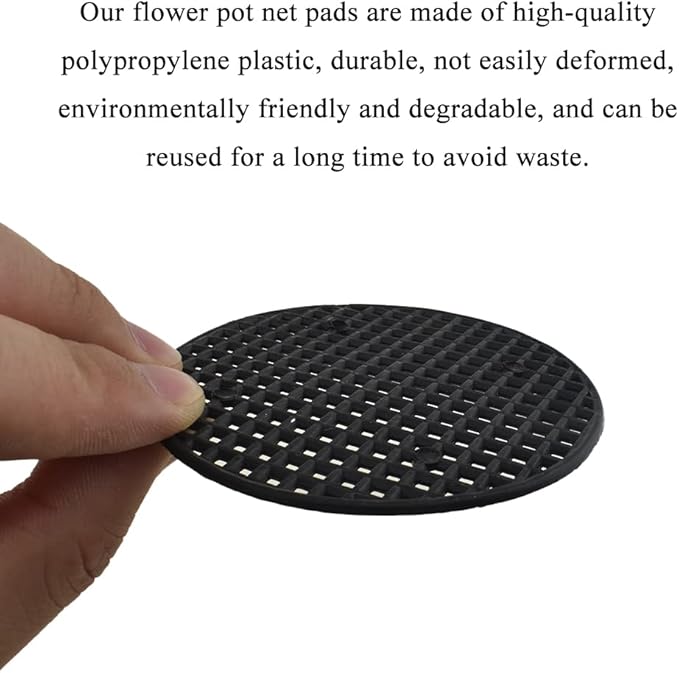 HAHIYO 20PCs 2.95Inch/7.5Cm Black Round PP Plastic Flower Pot Hole Mesh Pad Bottom Grid Mat Bonsai Drainage mesh Hole Screens Gasket Prevent Soil Loss Breathable Gasket Drainage Netting for Bonsai