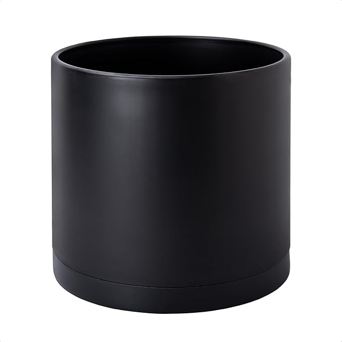 D'vine Dev 12 Inch Plastic Planter Pots for Plant Pot with Drainage Hole and Seamless Saucers, Black Color, 74-X-B-3