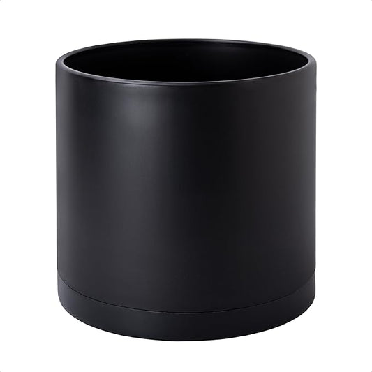 D'vine Dev 12 Inch Plastic Planter Pots for Plant Pot with Drainage Hole and Seamless Saucers, Black Color, 74-X-B-3