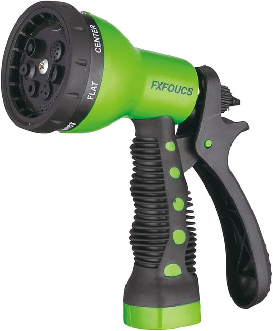 Garden Hose Nozzle Sprayer– this high heavy-duty spray nozzle offer 7 watering patterns for watering plants, lawns & gardens, washing cars, household cleaning and showering pets. (Green)