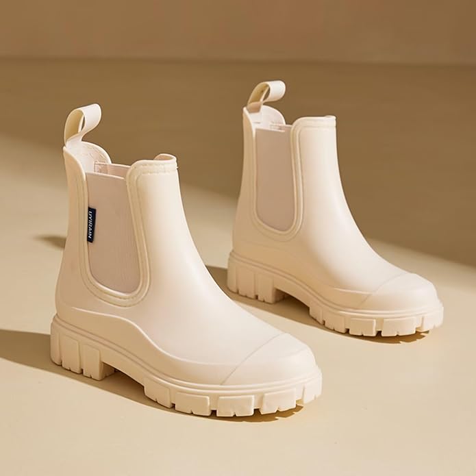 Short Rain Boots Women Waterproof Ankle Rainboots Fashion Chelsea Boots Non-Slip Garden Shoes for Outdoor Work Booties