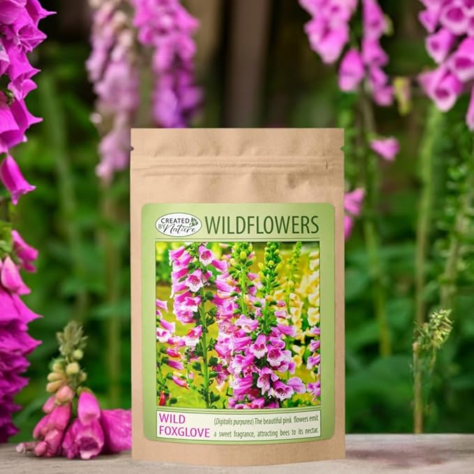 Created by Nature Foxglove Seeds, 62,700 Perennial Seeds, Purple, Pink, and White Flowers