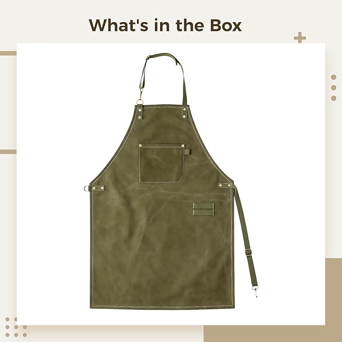Varku No-Tie Canvas Work Apron, Adjustable Work Apron with Front Pocket, Wear Resistant Fabric, Convenient Buckles, Easy to Put on & Take off, Apron for DIY, Gardening, Cooking, Crafting