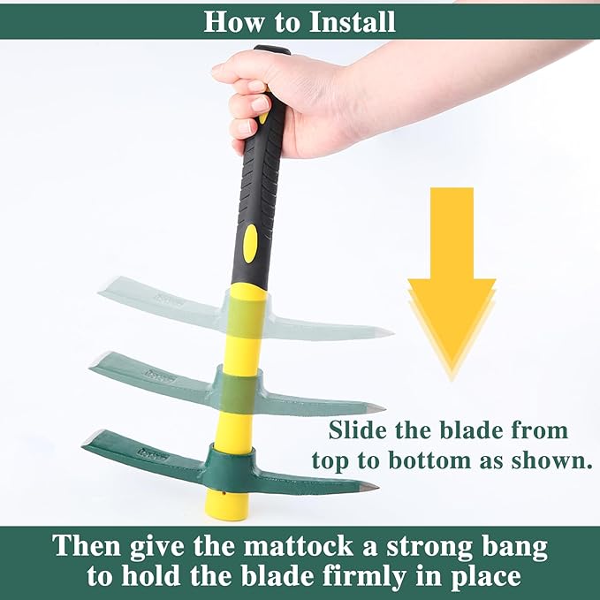 15 Inches Pick Mattock Hoe, Heavy Duty Forged Weeding Mattock Hoe with Fiberglass Handle, Garden Pick Axe, Forged Adze Pick for Digging Weeding Prospecting Camping Gardening Loosening Soil