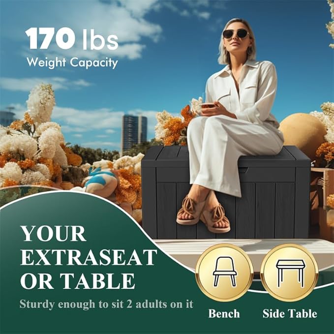 30 GallonOutdoor Storage Box,Resin Deck Boxes Waterproof, IndoorOutdoor Bin for Package Delivery, Patio Cushions, Gardening Tools, Lockable, UV Resistant