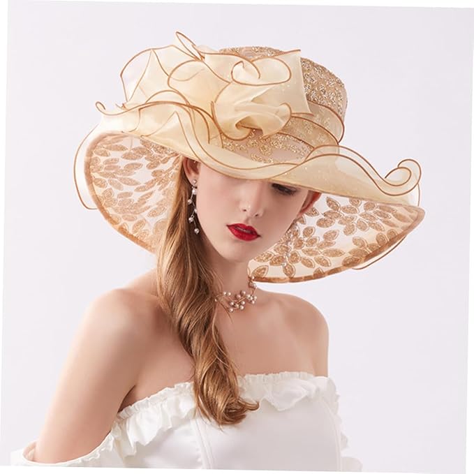 Toyvian Khaki Bloomy Sun Hat with Wide Brim for Women Lightweight Floppy Beach and Garden Hat Comfortable Summer Sun Protection for Vacation Hiking and Outdoor Parties