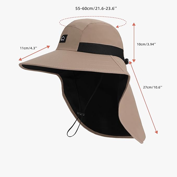 Rosoz Outdoor Sun Hat for Men Women, UPF50+ Protection Safari Cap Wide Brim Mesh Fishing Hat with Neck Flap Beach Garden