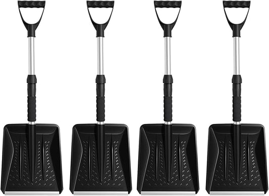 4 Pcs Kids Snow Shovels with D-Grip Handle, Adjustable Snow Shovels for Toddlers Boys Girls, Portable ＆ Lightweight Shovel for Garden, Camping, Driveway, Car, Outdoor Activities, Snow Removal (Black)