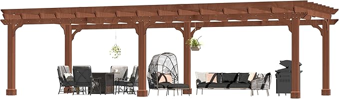 BlueWish 12’x20’ Outdoor Pergola with 5.5” Thick Wind Support Structure, Cedar Wood Patio Pergolas, Pergola Kits Backyard Gazebo with Stakes for Deck Grill Party Garden