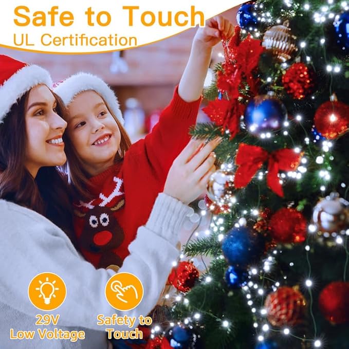 Ollny Christmas Lights, 198 FT 600 LED Outdoor Waterproof Plug in Christmas Tree Lights with 8 Modes Remote Timer, String Lights for House Yard Outside Indoor Xmas Decorations White