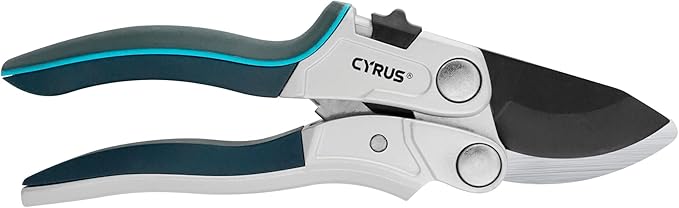 CYRUS Pruning Shears for Gardening,8" Pruning Shears Heavy Duty Wheel Effortless Pruning Non Stick Coating Blade with Anti Slip Handle Scissors Widely Used for Gardening, Hydrology, Grow Tents