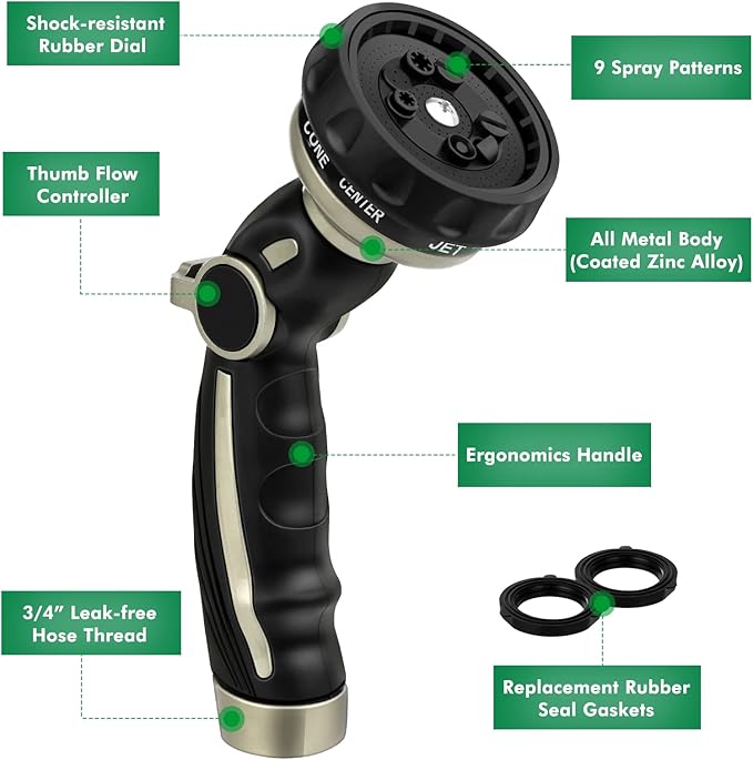 RESTMO Garden Watering Combo, Heavy Duty Hose Sprayer | Metal Hose Wand | High Pressure Hose Nozzle, Thumb Flow Control, Quick Connect Fittings Included, Easy to Reach Anywhere in Garden & Lawn