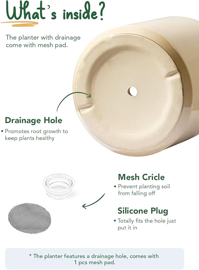 LE TAUCI 12 Inch Pots for Plants, Ceramic Large Plant Pot for Indoor Plants, Mid-Century Modern Flower Planter Pots with Drainage Hole and Removable Plug, Round Planter Pot, Reactive Glaze Cloud Cream