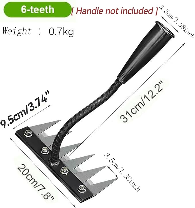 Gardenia Iron Weeding Rake 2.0, Iron Rake for Gardening and Weedings, 2025 Heavy-Duty Garden Hand Weed Puller Tool for Yard Lawn and Garden 5/6/7/8 Teeth Carbon Steel Garden Weeder Rakes (6 Tines)