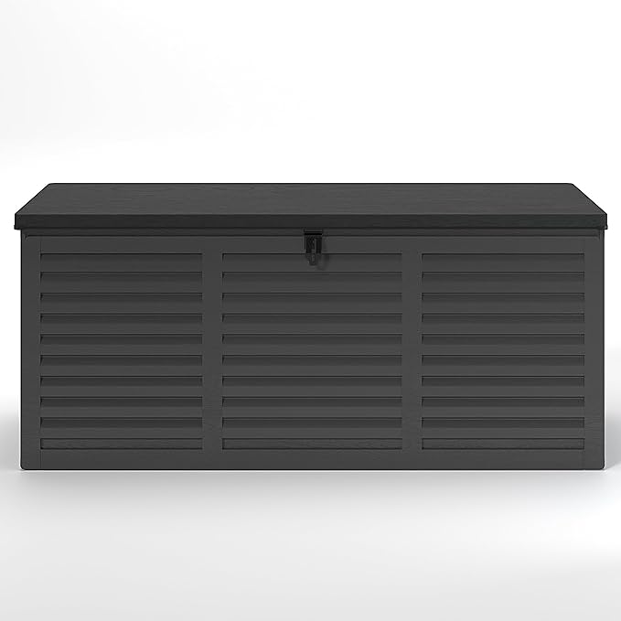 HUGROVE Resin Deck Box, 130 Gallon Outdoor Storage Box with Lockable Lid, Waterproof Patio Storage for Garden Tools & Outdoor Accessories (Dark Black)