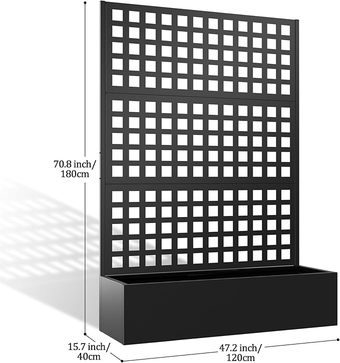 Metal Planter Box with Trellis, Planter Box with Privacy Screen, Privacy Trellis Outdoor for Climbing Plants with Drainage Holes, Raised Garden Bed for Vegetables