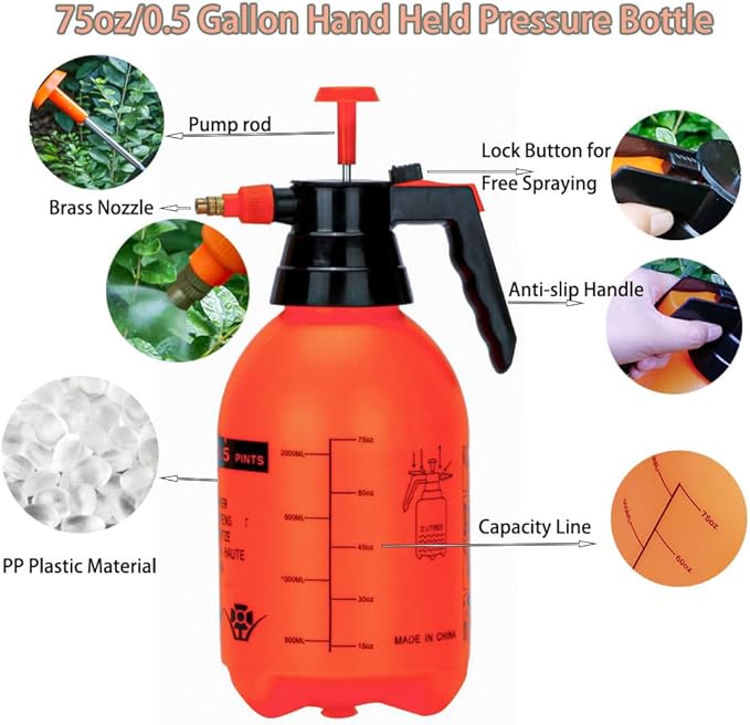 2 Pack Pump sprayers in Lawn and Garden,1/2 Gallon Handheld Garden Pump Sprayer (Orange-2PCS)