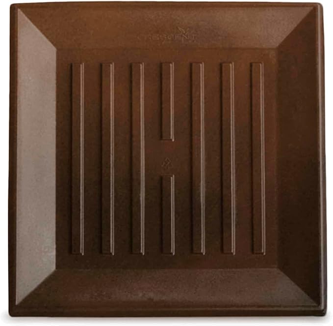 Crescent Garden Universal Square Plant Saucer, UV Resistant Durable Drip Tray for Square Planter, Heavy-Duty Plastic Drainage Dish, Indoor/Outdoor Flowerpot Saucer - 9'' Inner x 12.5" Outer (Rust)