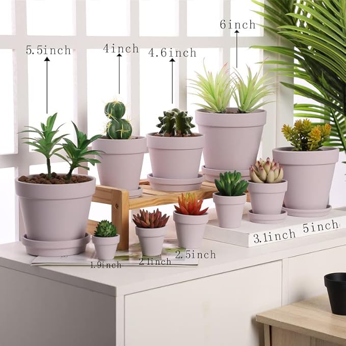 Pink Terra Cotta Pots with Saucer- 6-Pack Small Terracotta Pot Clay Pots 4'' Clay Ceramic Pottery Planter Cactus Flower Pots Succulent Pot with Drainage Hole- Great for Plants,DIY Craft Projects