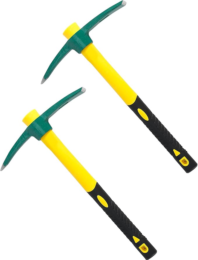 2 PCS Pick Mattock Hoe Heavy Duty, Gardening Hand Pick with 15 Inch Shock Absorption Rubber Handle and Forged Head, Pick Axe Hand Tool for Digging Weeding Prospecting Camping