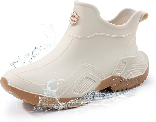 Women's Ankle Rain Boots - Slip On Waterproof Festival & Garden Shoes for Men - Comfortable Lightweight Rubber Wellies with Decorative Buckle