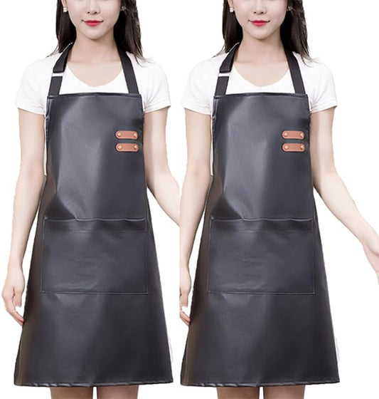 Waterproof Apron Large Pocket PU Material Waterproof Oil-proof Dust-proof Apron Black and Red