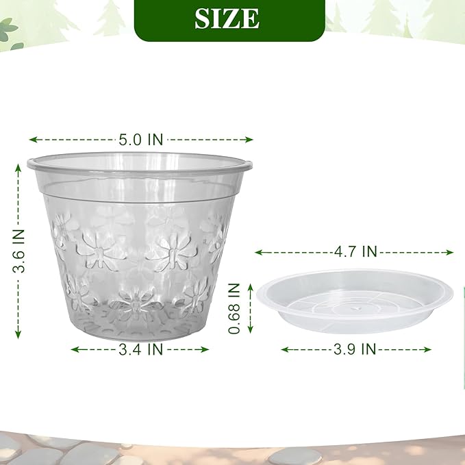 Orchid Pot, 8 Pack Orchid Pots with Holes & Saucers, Clear Plastic Pot for Repotting, Breathable Ventilation Planters for Phalaenopsis, Dendrobium & Oncidium Orchids(5 inch, Grey)
