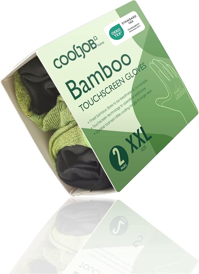 COOLJOB 2 Pairs Gardening Working Gloves for Men and Women, Touchscreen, Grippy Nitrile Rubber Coated for Garden Yard, Green/Black, XX-Large Size (XXL)