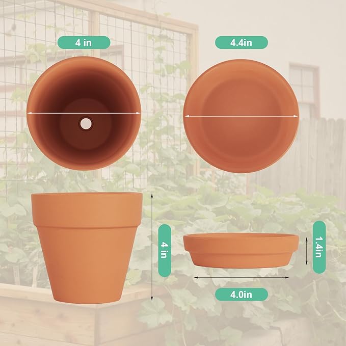 4 Inch Clay Pot for Plant with Saucer, Flower Pot with Tray, 12 Pack Small Terra Cotta Plant Pot with Drainage Hole, Terracotta Pot for Indoor Outdoor Plant, Great for Plants (4inch 12Pack)