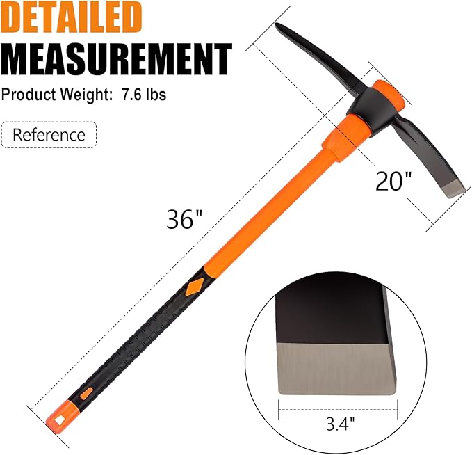 VNIMTI Pick Axe for Digging, Heavy Duty Pickaxe with Shock Absorbing Handle, 36 Inches