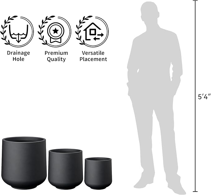 Kante 11.6" Dia Round Concrete Planter, Outdoor Indoor Large Plant Pots Containers with Drainage Hole and Rubber Plug for Home Garden Patio, Burnished Black