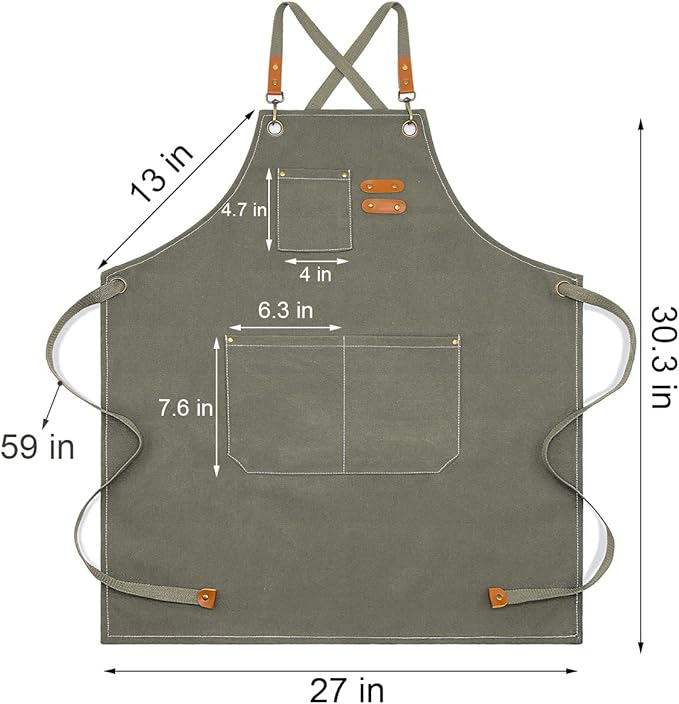 Apron for Men Women with Pockets Cotton Canvas Cross Back Heavy Duty Adjustable Work Apron