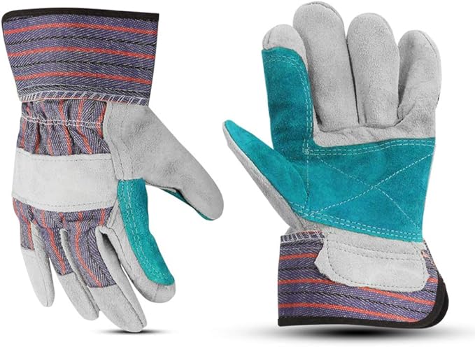 Glove Station Cowhide Leather Work Gloves for Men & Women – Work Gloves with Split Leather Palm, Rubberized Safety Cuff