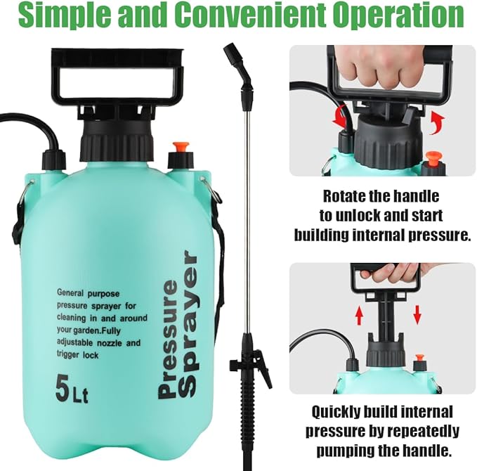 BTPLASTIK 1.32 Gallon Garden Pump Sprayer, 5L Pump Pressure Sprayer Bottle with Adjustable Nozzle, Pressurized Water Spray in Lawn and Garden, Water Sprayer for Plants, Spraying Plants, Weed Sprayer