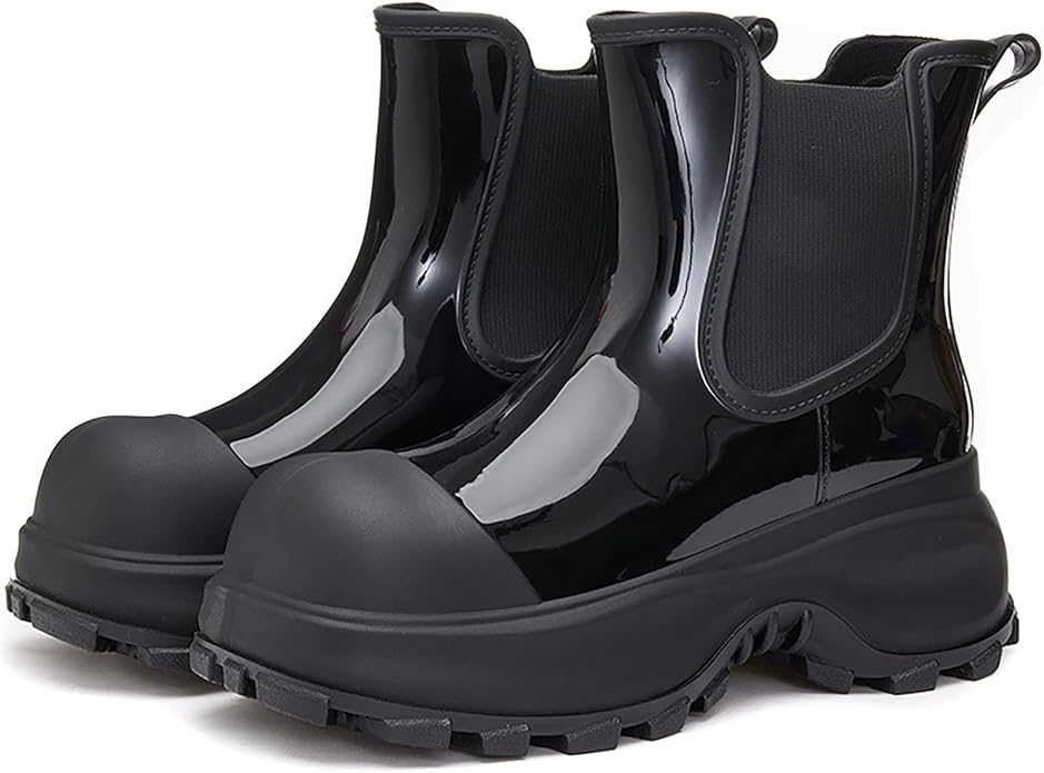 Women'S Waterproof Chunky Platform Chelsea Rain Boots Fashion Big Toe Comfort Slip-On Block Heel Outdoor Garden Work Ankle Boots Casual Lug Sole Non-Slip Combat Booties