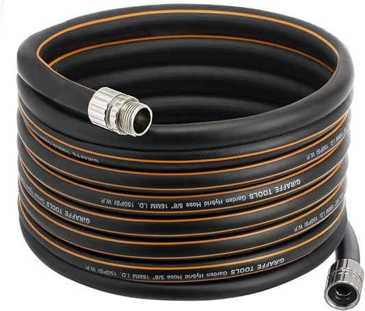 Giraffe Tools Garden Hose 50ft x 5/8", Custom Length, Heavy Duty, No Kink, Flexible, Rubber Garden Hose, Leakproof Water Hose with Male to Female Fittings, 600 Burst PSI