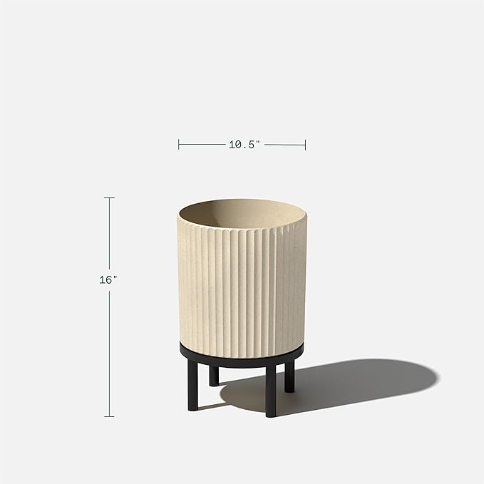 Veradek Demi Series Round Planter w/ Stand for Porch/Patio | Durable Plastic-Concrete & Wooden Stand | Modern Décor for Tall Plants, Flowers