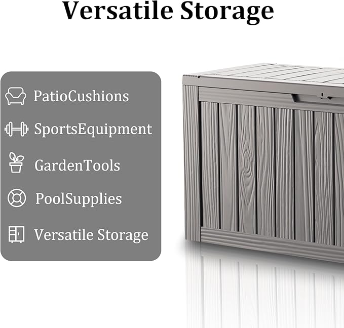 80 Gallon Waterproof Deck Box, Lockable Resin Storage Box for Patio Furniture Cushions Garden Tools and Outdoor Delivery Storage, Coffee