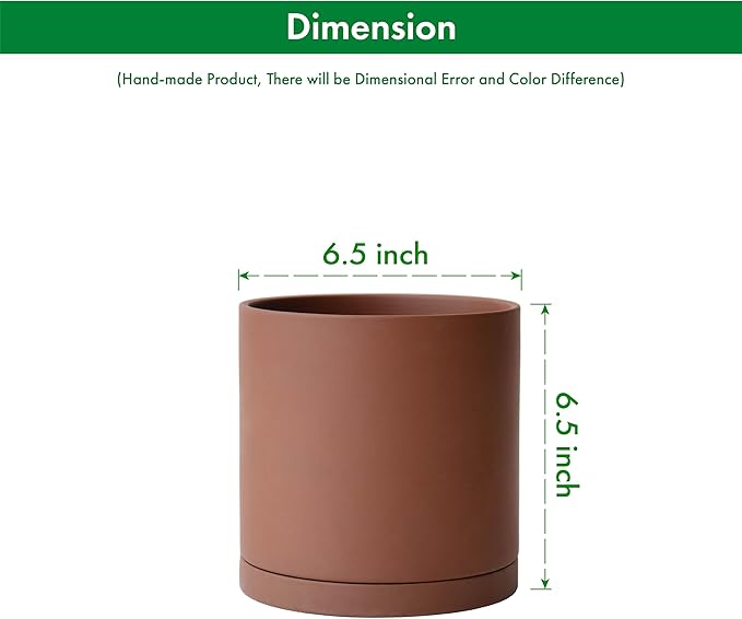 D'vine Dev 6 Inch Rust Terracotta Plant Pot with Drainage Hole and Saucer, Round Cylinder Planter Pot for Indoor Plants, 40-V-C-3