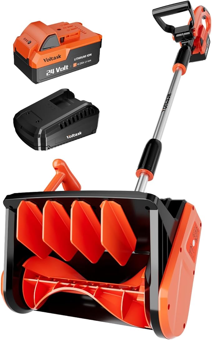 VOLTASK Cordless Snow Shovel, 24V | 13-Inch | 4-Ah Cordless Snow Blower, Battery Snow Blower with Directional Plate & Adjustable Front Handle (4-Ah Battery & Quick Charger Included)