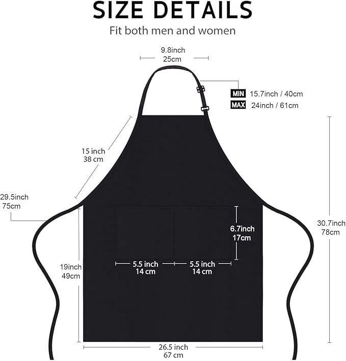 4 Packs Chef Apron, Black Waterproof Apron, Adjustable Aprons with 2 Pockets for Men Women, Professional Aprons for Kitchen Cooking Gardening Painting Baking Restaurant (Black)