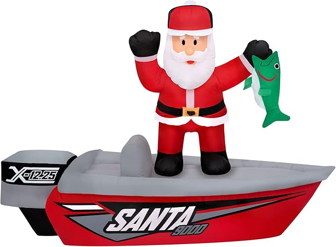 Holidayana Christmas Inflatables Large 6 ft Santa Fishing Boat - Inflatable Outdoor Christmas Decorations Blow Up X-mas Decorations for Yard, Lawn & Garden Internal Lights & Built-in Fan