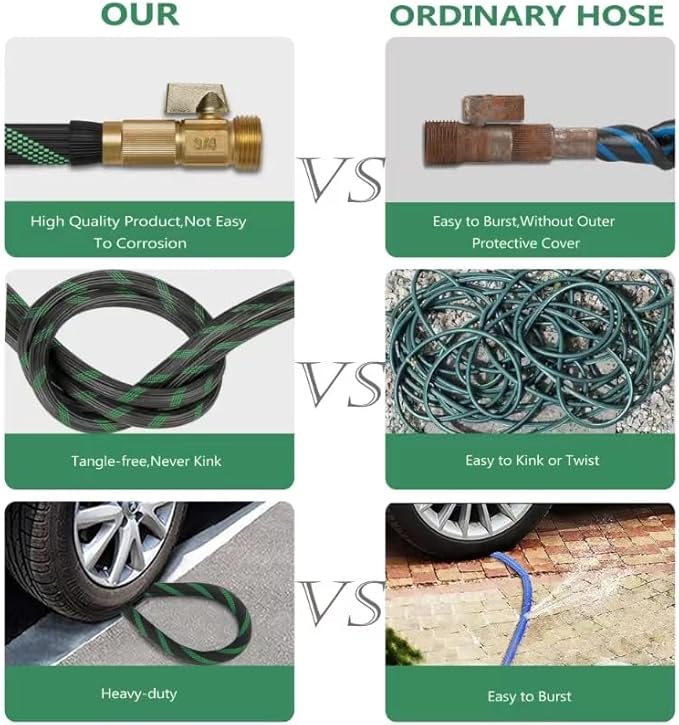 75 ft Heavy Duty Garden Hose - Super Flexible Leader Water Hose with 10 Pattern Spray Nozzle,Hybrid Rubber Hose Car Wash Pipe,3/4'' Solid Brass Conne