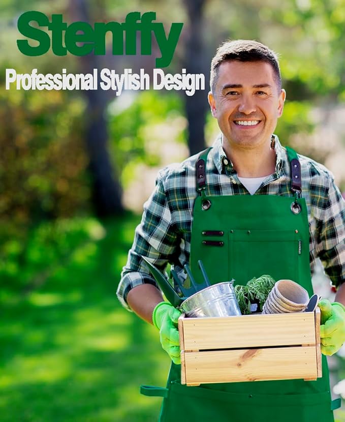 5 Pack Kitchen Apron, Work Apron, Canvas, Multiple Pockets, Gardening, Painting, BBQ, Artist, Carpenter, Sizes M to XXL, Green