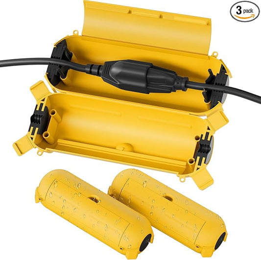 Flemoon [3 Pack] Outdoor Extension Cord Safety Cover with Waterproof Seal, Weatherproof Electrical Connection Box for Outdoor Outlet, Plug, Socket, Christmas Holiday Decoration Light, Yelllow